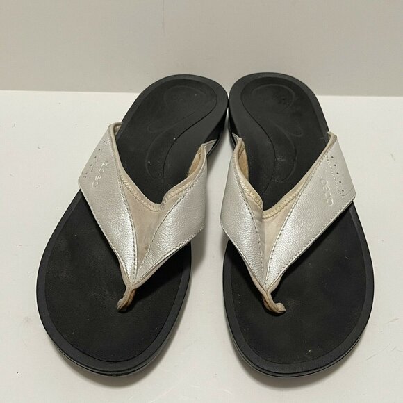 Abeo Womens Leather Orthotic Thong Sandals Size 10 Black & White - Picture 3 of 8